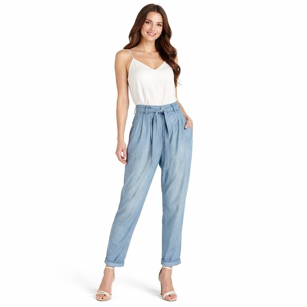 Do+Be Light Blue Medium Tencel/Cotton Pleated Pants W/ Waist Tie